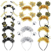 12pcs Happy New Year Glitter Headbands 2026 Party Favors & Photo Props