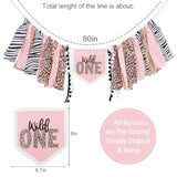 Girls Leopard Print High Chair Banner - Wild One High Chair Decors, Pink Jungle Party Cheetah One Year Birthday Decorations, Girls First Year Animal Banners