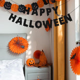 Happy Halloween Banner with Black Glitter Dripping Letters Spooky Garland for Party Decor