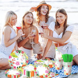 Luau Party Supplies, 144Pcs Tropical Party Decorations Includes Tropical Plates And Hawaiian Napkins, Hawaiian Plates And Napkins For Hawaiian Summer Luau Party Serviced 24 Guests