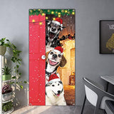 Funny Merry Christmas Door Cover - Large Cute Santa Dogs Banner For Front Door Decoration - Xmas Party Photography Background