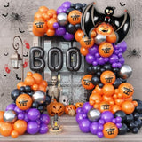138Pcs Halloween Balloon Garland Arch Kit Black Orange Purple Pumpkin Bat Metallic Balloons