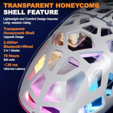 Km2 Gaming Mouse, Wireless Mouse For Laptop With Transparent Honeycomb Shell, Trimode 2.4G/Typec/Bt 5.2, 11 Rgb Lights, 60Hrs Ergonomic Programmable Computer Gamer Mice For Windows Pc Mac