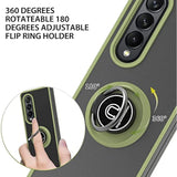 Compatible With Samsung Galaxy Z Fold 3 5G Case, Impact Resistant Bumper 360 Degree Rotating Metal Ring Holder Drop Protective Cover Phone Case (Green)