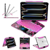 Clear Keyboard Case For Ipad Pro 13 Inch (M4/M5 2024/2025) 360° Swivel Multi-Touch Trackpad, Wireless Bluetooth 3-Brightness & 7-Color Backlit, With Pencil Holder, Keyboard Shortcuts Pink