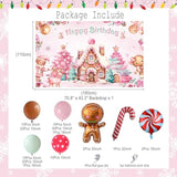 Christmas Gingerbread House Happy Birthday Party Decorations 140Pcs Gingerbread Balloon Arch Garland Kit Winter Merry Xmas Pink Bday Snowflake Candyland Banner Backdrop