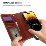 Detachable Wallet Case for iPhone 15 Pro Max RFID Blocking Card Slots Holder Premium PU Leather Magnetic Kickstand Shockproof Wrist Strap Removable