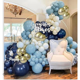 Navy Blue Balloon Arch Kit, Dusty Light Blue Gold Balloon Garland White Sand Cream Metallic Gold Balloons For Wedding Bridal Baby Shower Gender Reveal Graduation Birthday Party Decorations Supplies