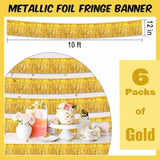 6 Pack 10 Ft Gold Foil Fringe Garland Metallic Streamers Tinsel Banner Wall Hanging Garland Backdrop For Parade Floats, Halloween, Christmas, Thanksgiving, New Year Party Decorations