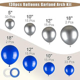 130Pcs Royal Blue And Silver Balloons Garland Arch Kit, 18 12 10 5 Inc