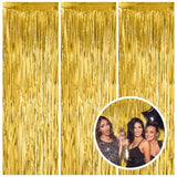 3 Pack Gold Fringe Backdrop Curtain Tinsel Party Streamers Birthday Party Decorations New Year Photo Booth Backdrop Halloween Christmas Graduation Bachelorette Theme Party Decorations