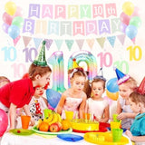 10Th Birthday Decorations For Girls Set - 10 Year Old Girl Birthday Decorations Happy 10Th Party Banner Triangle Flag Hanging Swirls Streamers, 40 Inch Rainbow Gradient Number 10 Balloon