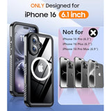 iPhone 16 Case, MagSafe, Waterproof, IP68, 12FT Drop Proof, Shockproof, Black 6.1"