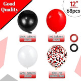 68Pcs Red, Black & White Latex Balloons with Confetti for Birthday, Wedding & More