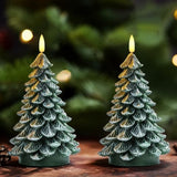 Christmas Tree Candles With 6 Hours Timer, 2 Pcs Waxy Led Flameless Candles Flickering, Green Electric Candles Battery Operated For New Year Celebration Holiday Decorations 8.5 Inches