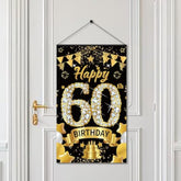 60Th Birthday Decorations Door Banner Sign For Men Women, Happy 60 Birthday Door Hanging Party Supplies, Black Gold Sixty Year Old Bday Wall Hanger Decor