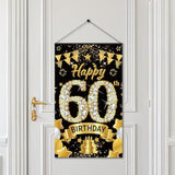 60Th Birthday Decorations Door Banner Sign For Men Women, Happy 60 Birthday Door Hanging Party Supplies, Black Gold Sixty Year Old Bday Wall Hanger Decor
