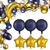 110 Pcs Sky Night Moon Star Theme Navy Balloons Garland Kit Blue And W