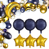 110 Pcs Sky Night Moon Star Theme Navy Balloons Garland Kit Blue And W