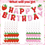 50pcs Strawberry Birthday Decor β Banner & Swirls for Girl's Party or Shower