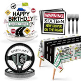 98Pcs Drivers License 16Th Birthday Party Decorations For Boys New Driver Car Road 16Th Birthday Plates And Napkins Tablecloth Tableware Sets For Learner Driver 16 Years Old Party Favors Serves 24