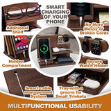 TESLYAR Wood Phone Docking Station for Men - Desktop or Nightstand Organizer - Birthday Gifts for Men, Dad - Anniversary Idea from Wife - Key Holder, Stand Wallet, Watch & Essentials (Antique Brown)