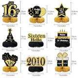 9Pcs Black Gold 16th Birthday Decorations Honeycomb Centerpieces for Boys Girls,Happy 16th Birthday Centerpieces Tables Toppers Party Decorations Supplies 16th Table Sign Decor