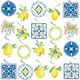 Capri Lemon Blue Yellow Tiles Spiral Hanging Swirl Decorations Mediterranean Amalfi Coast Ceiling Streamers For Positano Party Italian Summer Wedding, Birthday, Bridal Shower Bachelorette Fiesta Decor