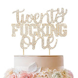 Twenty-One Funny Gold Rhinestone Cake Topper - Cheers To 21 Years Old,Happy 21St Birthday Party Cake Centerpieces Topper Decorations.