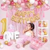 101pcs Baby Girl 1st Birthday Kit with Balloon Boxes, Confetti Balloons & Arch