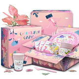 150-Pc Pink Dinosaur Party Set for Girls β Supplies for 12 with Balloons, Tableware & Decor