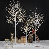 Set Of 3 Lighted Birch Tree 4Ft 6Ft And 8Ft Led Artificial Tree For Decoration Inside And Outside, Home Patio Wedding Festival Christmas Decor, Warm White