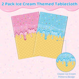 2 Pcs Ice Cream Table Cloth - Blue Pink Disposable Party Tablecloth Decorations, Plastic Rectangle Summer Bar Table Covers For Ice Cream Baby Shower Birthday Party Supplies Tables Decor, 54 X 108Inch