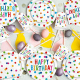Happy Birthday Decorations: Happy Birthday Party Supplies Set With Birthday Dots Design- Includes Disposable Paper Birthday Plates And Napkins, Cups, Tablecloth, And Banner For Boys/Girls, Serves 25.