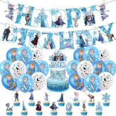 49Pcs Frozen Theme Party Set with DIY Cake Toppers and Backdrop for Kids
