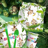Monkey Birthday Decorations Tableware, Wild Jungle Animal Monkey Theme Party Supplies For Birthday Baby Shower, Paper Plate, Cup, Napkin, Cutlery, Serves 24