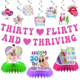 Thirty Flirty And Thriving Decorations - 12Pcs 30 Flirty And Thriving Banners With Hanging Swirls Birthday Decoration Talk 30 To Me Honeycomb Centerpieces Bday Decor Supplies For 30Th Women