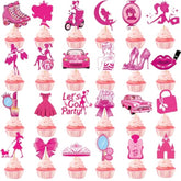 48 Pcs Hot Pink Girls Cupcake Toppers Princess Cake Decorations Girls Birthday Party Bachelorette Party Bridal Shower Supplies