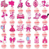 48 Pcs Hot Pink Girls Cupcake Toppers Princess Cake Decorations Girls Birthday Party Bachelorette Party Bridal Shower Supplies