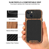 Compatible With Iphone 14 Case Wood Grain With Carbon Fiber Texture Design