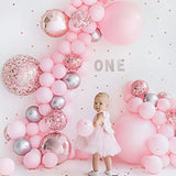 Pink Balloons Set, 60 Pcs Pink & White, Silver Metallic & Confetti, Latex, Birthday Party Decorations, Pink Party Decorations