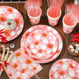 Halloween Tableware Set Ghost Pumpkin Disposable Plates Napkins Cups Cutlery Serves 25
