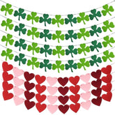8 Pack Felt Heart Valentines Banner St. Patricks Garland,Shamrock Clov