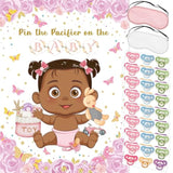 Pin The Pacifier On The Baby Shower Games, Butterfly Theme Decoration Large Poster With Blindfold 48 Pacifier Stickers Game For Baby Shower Party Birthday Party Supplies(Brown)