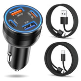 Car Charger Usb C, 4-Port 65W Usb C Car Charger Adapter Fast Charging Multi Port Cigarette Lighter Adapter With 2Pack Usbc Cable, Type C Car Phone Charger For Iphone 16/15/14 Pro Max,Ipad,Samsung
