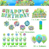 Succulent Plants Party Decorations - Birthday Banner, Cake Cupcake Toppers, Hanging Swirls, Balloons For Plant-Themed Birthday, Baby And Bridal Shower Decor