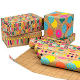 4 Rolls Kraft Birthday Wrapping Paper, 17"x10' Each, Colorful Design