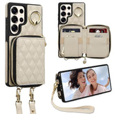 Case For Samsung Galaxy S25 Ultra 6.9'' Wallet Case,Crossbody Zipper Galaxy S25 Ultra Purse Wrist Strap Lanyard Handbag,Rfid Blocking Card Slots,Flip Leather Cover For Samsung S25 Ultra,Beige