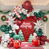 Christmas Balloon Garland Arch Kit With Red Green White Silver Balloons Candy Cane Silver Exploding Star Gift Box Foil Balloons For Christmas Party Decorations Birthday Xmas Party Supplies