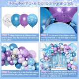 162Pcs Snow Birthday Party Supplies, Snow Balloon Garland Arch Kit Fringe Curtain Blue Purple Snowflake Confetti Balloons Princess Winter Wonderland Girl Baby Party Decorations